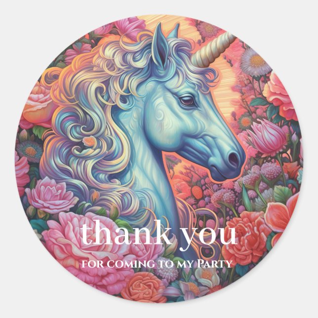 Sticker rond classique de Merci de licorne magique (Devant)