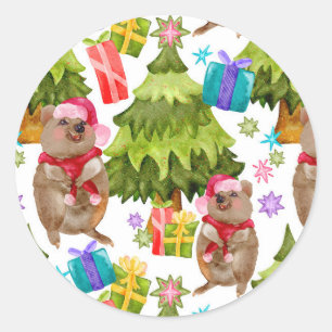 Sticker rond classique de Noël Cute Quokka