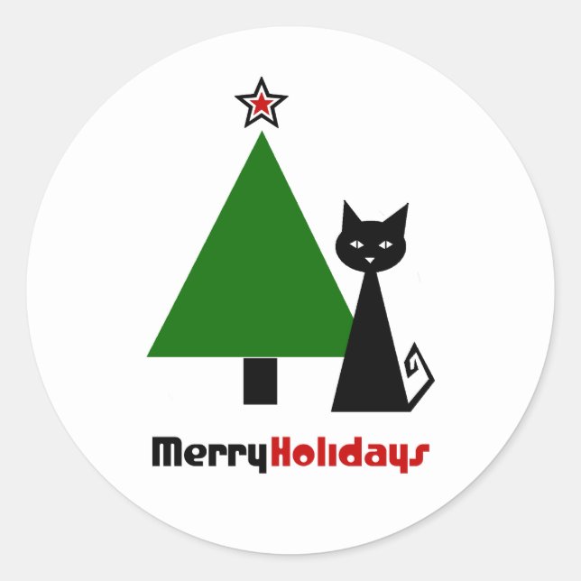 Sticker rond classique de Noël en chats noirs (Devant)