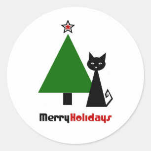 Sticker rond classique de Noël en chats noirs