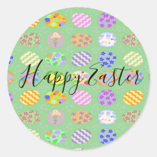 Sticker rond classique de Pâques vert simple