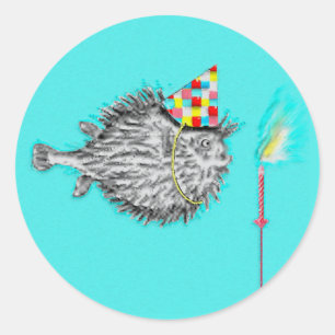 Sticker rond classique de poisson d'anniversaire d