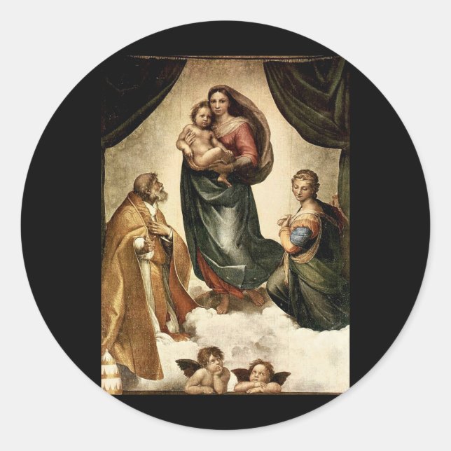 Sticker Rond Classique de Raphael "Vierge Sixtine" (vers 1513) (Devant)