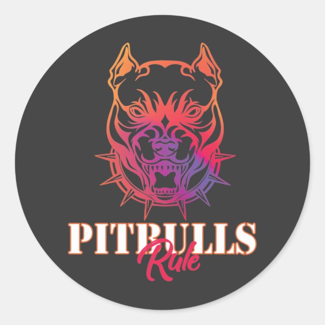 Sticker rond classique de règle de Pitbulles (Devant)