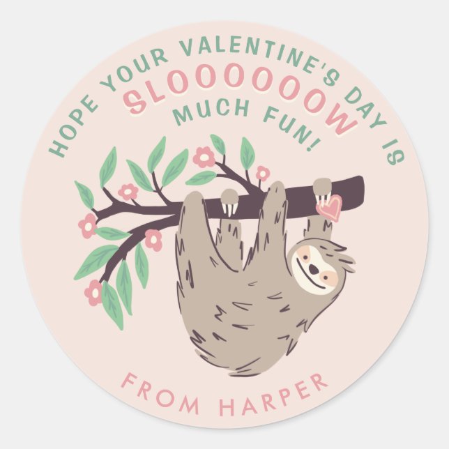 Sticker rond classique de Sloth Valentine (Devant)