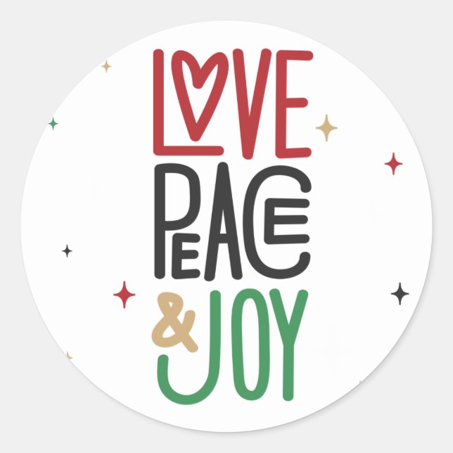 Sticker rond classique de vacances Love, Peace & J (Devant)