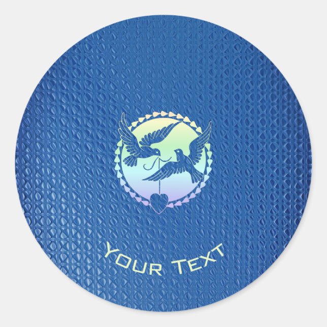 Sticker rond classique décoratif avec colombes ble (Devant)