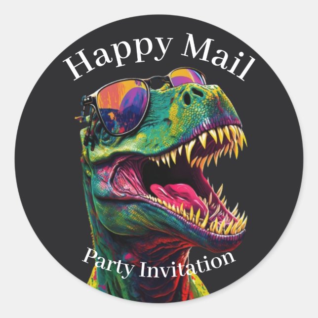 Sticker rond classique Dinosaur Happy Mail kids (Devant)