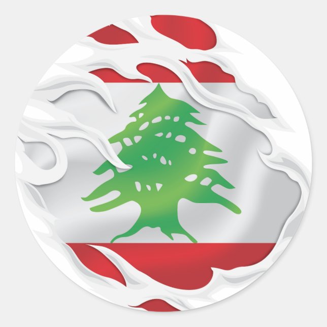 Sticker rond classique du drapeau du Liban déchiré (Devant)