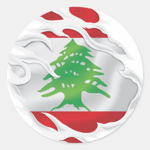 Sticker rond classique du drapeau du Liban déchiré