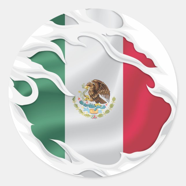 Sticker rond classique du drapeau mexicain déchiré (Devant)