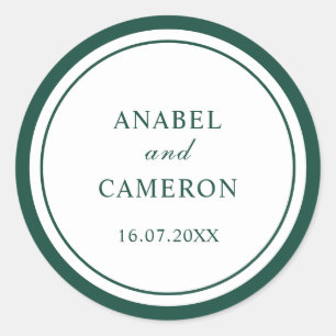 Sticker Rond Classique Élégant Cadre Mariage Rond Vert Foncé