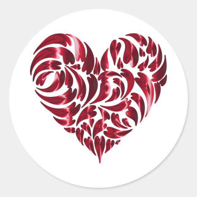 Sticker rond classique en dentelle de coeur rouge (Devant)