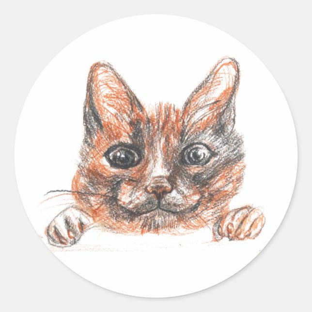Sticker rond classique en dessin de chat, brillant (Devant)