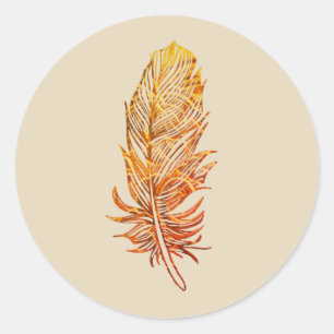 Sticker rond classique en plumes d'or, brillant