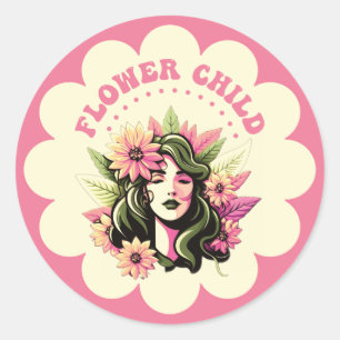 Sticker rond classique enfant à fleurs