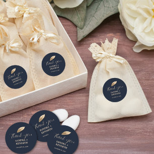 Sticker Rond Classique et élégant I Bleu foncé I Merci