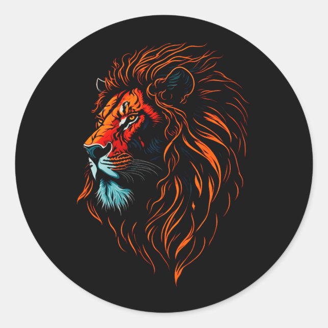 Sticker rond classique face de Lion majestueux (Devant)
