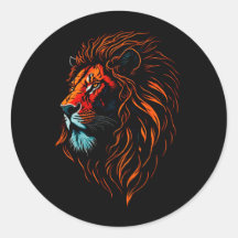 Sticker rond classique face de Lion majestueux