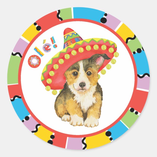 Sticker rond classique Fiesta Pembroke Welsh Corgi (Devant)