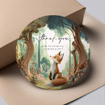 Sticker rond classique Fox Woodland Baby shower<br><div class="desc">Voici le Sticker Rond avec un renard sur un arrière - plan boisé! Ce charmant autocollant est parfait pour ajouter une touche de fantaisie à vos décorations de baby shower. Le design de renard mignon et l'arrière - plan boisé en font un excellent choix pour tout baby shower à thème...</div>