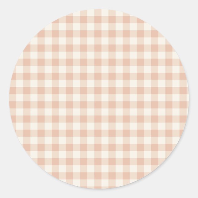 Sticker Rond Classique Gingham Début d'Automne | Abricot Chaud (Devant)