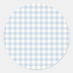Sticker Rond Classique Gingham Début d'Automne Bleu Poussiére