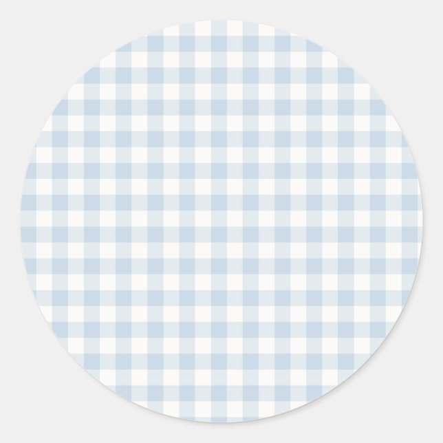 Sticker Rond Classique Gingham Début d'Automne | Bleu Poussiére (Devant)