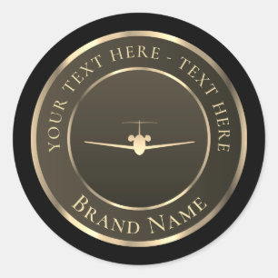 Sticker rond classique Gold Jet Airplane Logo