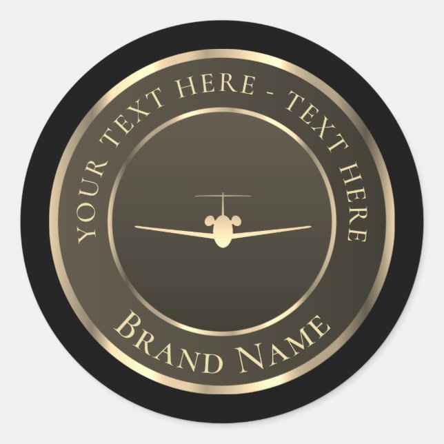 Sticker rond classique Gold Jet Airplane Logo (Devant)