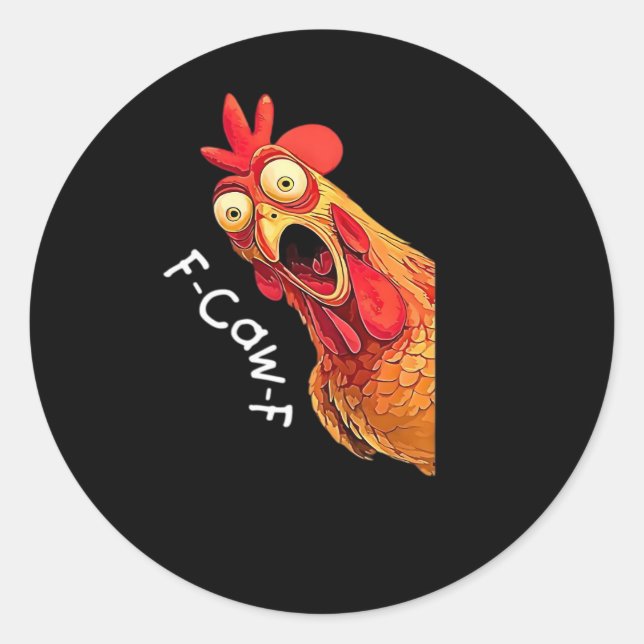 Sticker Rond Classique Graphique Rétro F-Caw-F-Poulet (Devant)