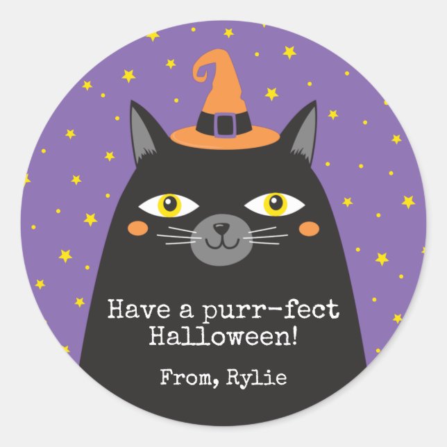 Sticker rond classique Halloween Cat Kids Party (Devant)