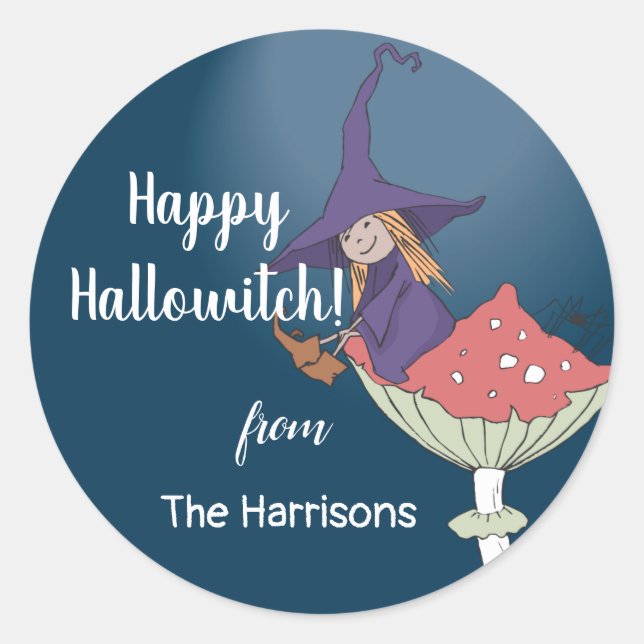 Sticker rond classique Halloween Violet Sorcière m (Devant)