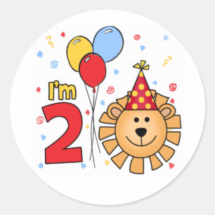 Sticker rond classique Lion Face 2e anniversaire