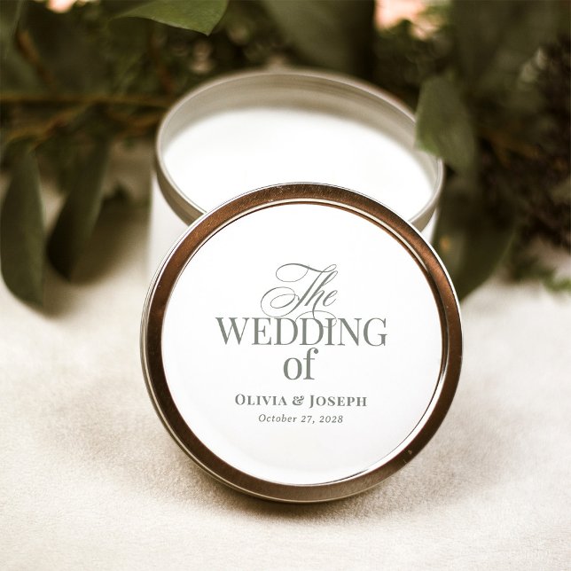 Sticker Rond Classique Luxe Elegant Blanc et Vert Sage Mariage (Créateur téléchargé)
