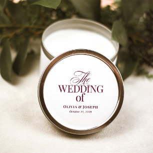 Sticker Rond Classique Luxe   Mariage élégant blanc et burgundy
