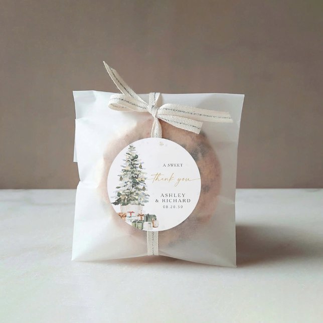 Sticker rond classique Mariage de Noël Pine Tree (Créateur téléchargé)