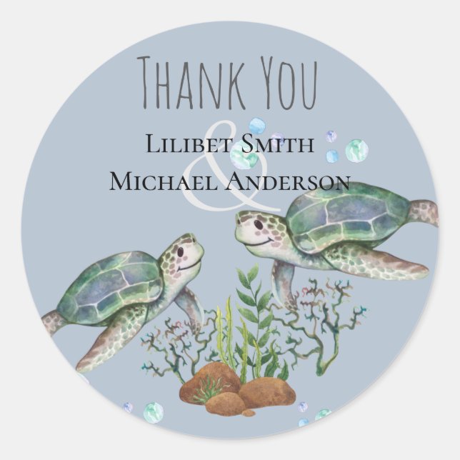 Sticker rond classique Mariage de plage de tortues (Devant)