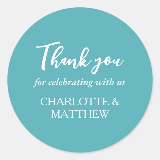 Sticker rond classique Mariage turquoise et blanc (Devant)