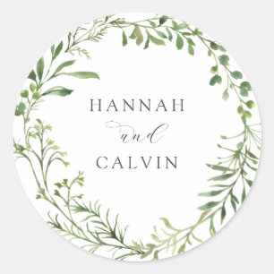 Sticker rond classique Mariage vert simple