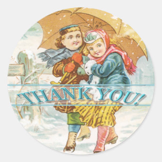 Sticker rond classique Merci de scène de neige