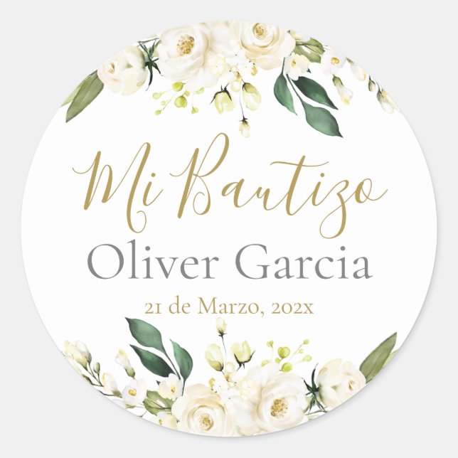Sticker rond classique Mi Bautizo (Devant)
