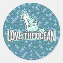 Sticker rond classique mignon Mermaid bleu