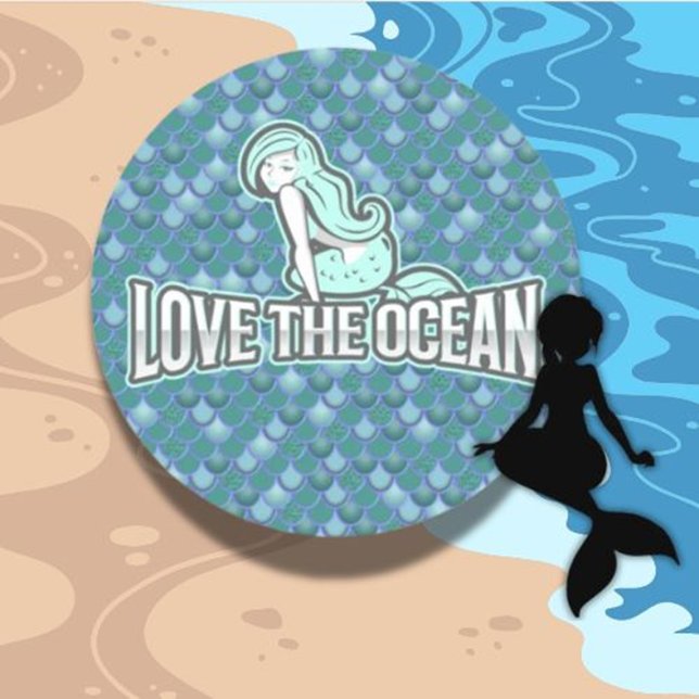 Sticker rond classique mignon Mermaid bleu (how about adding some adorable ocean-themed stickers? They’re perfect as party favors or decorations)