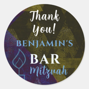 Sticker Rond Classique moderne Blue Bar Mitzvah Bold Merci