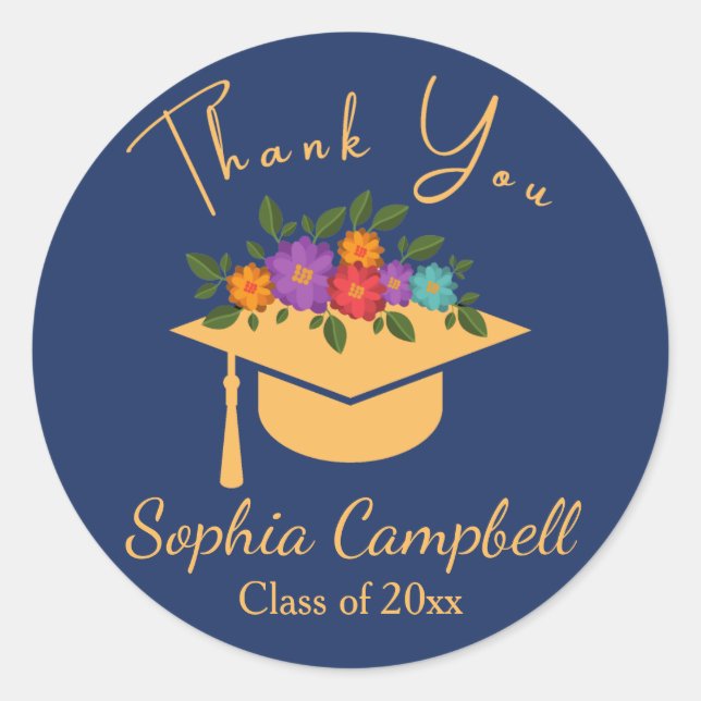 Sticker rond classique moderne Floral Graduation (Devant)