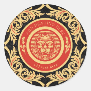 Sticker rond classique Monogramme de lion royal co