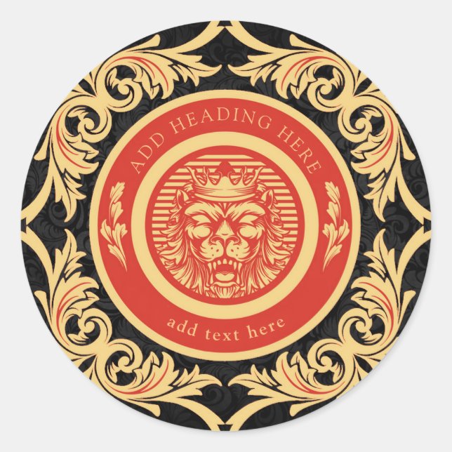 Sticker rond classique Monogramme de lion royal co (Devant)
