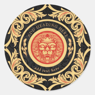 Sticker rond classique Monogramme de lion royal co