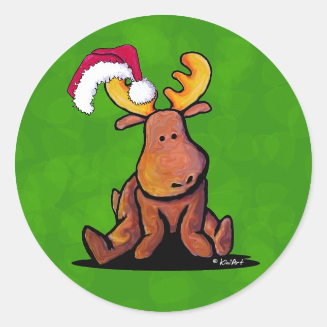 Sticker rond classique Moose de Noël (Devant)
